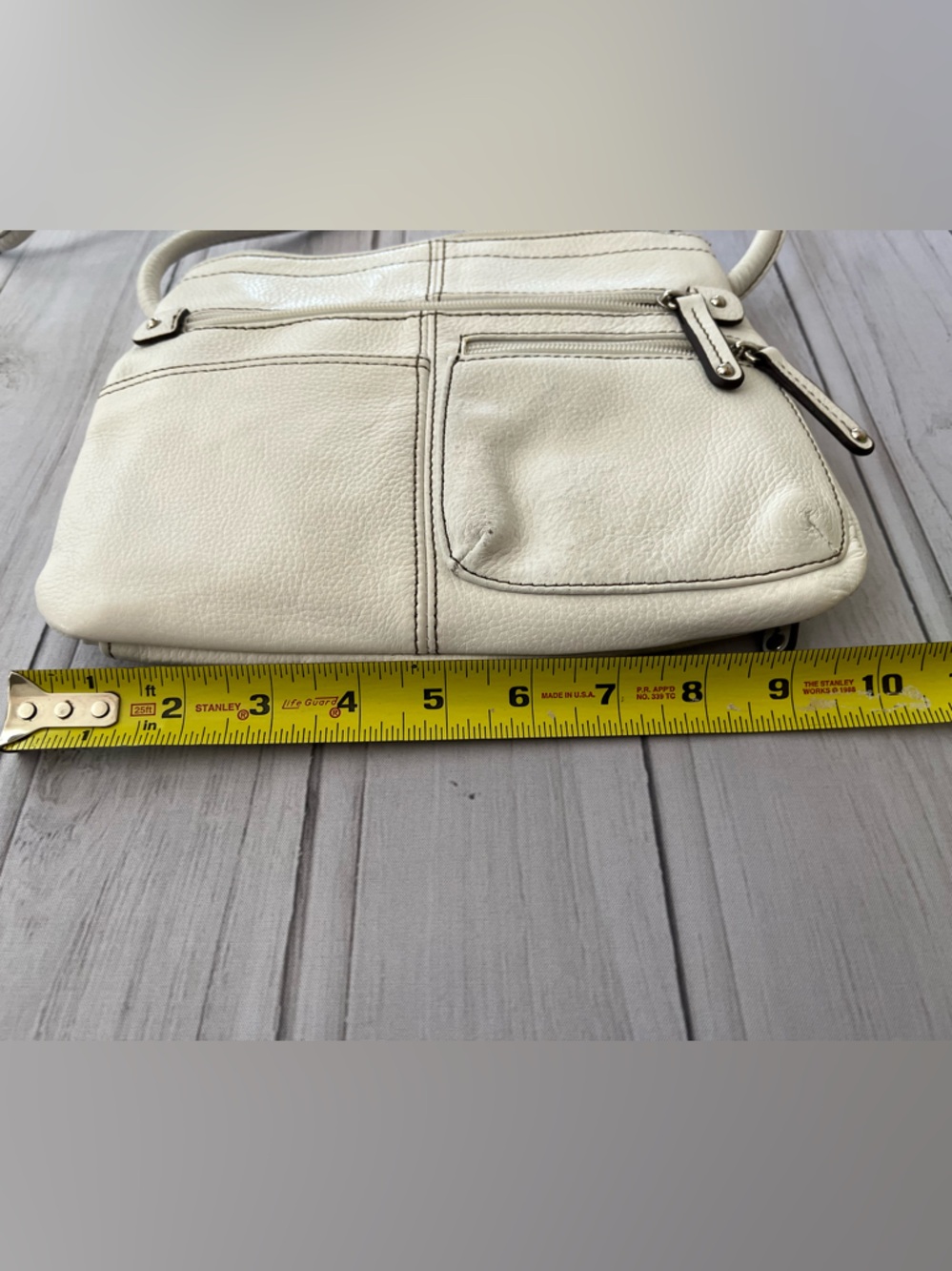 Tignanello pebbled leather crossbody shoulder off white leather purse. - Picture 13 of 16